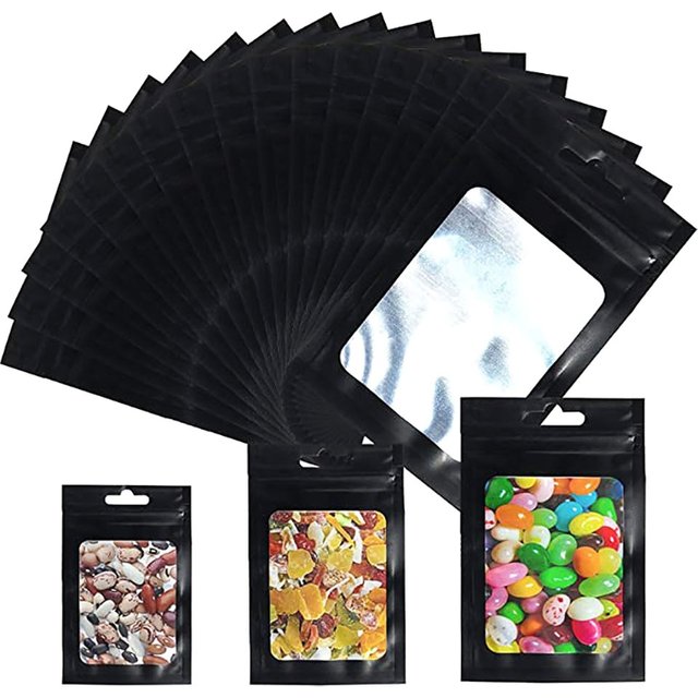 100 Pcs Flat Foil Zip Lock Bags Bath Salt Cosmetic Bag One Side Clear Mini Thick Mylar Resealable Bags Smell Proof Ziplock Bag
