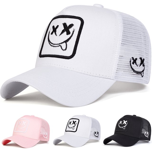 Unisex XX Smiling Face Embroidery Baseball Net Caps Spring and Summer Outdoor Adjustable Casual Hats Hip Hop Hat Sunscreen Hat