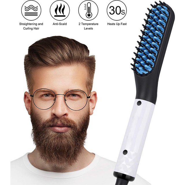 Portable Handheld 2 In 1 Electronic Quick Iron Beard Straightening Beard Hair Straightener Brush Ironing Comb for men