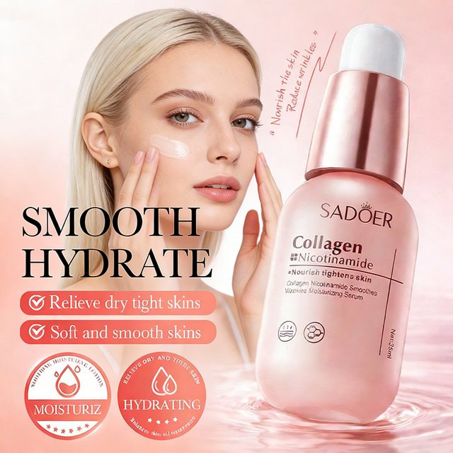 SADOER Collagen Nicotinamide Face Serum Anti Aging Moisturizer Reduce Wrinkles Hydrate Smooth Skin Care for Dry Tight Skin