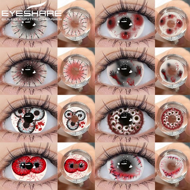 EYESHARE 1 Pair Anime Color Contact Lenses For Eyes Cosplay Colored Lenses Red Crazy Halloween Lenses White Lenses Beauty Makeup