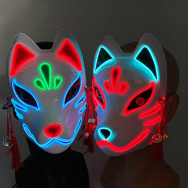 Masque de renard LED Cool, boule de mascarade, accessoires de photographie de fête néon, masque de renard Cosplay mignon, beau masque de renard brillant