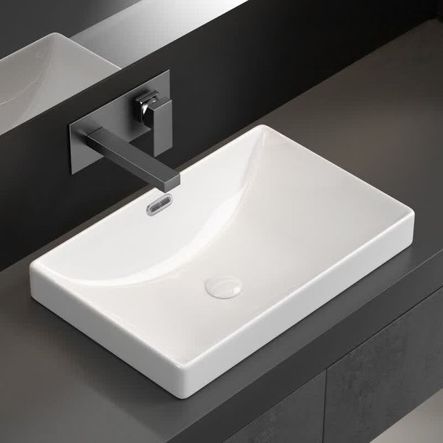 Countertop Sink Semi Recessed Embedded Basin Rectangular Ceramic Hand Wash Vanity Lavatory Basin Household Bathroom Washroom Sin