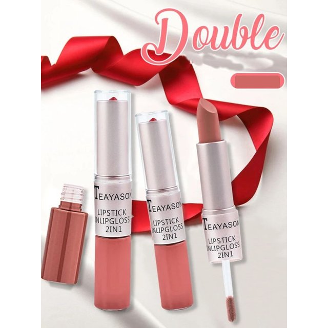 Double-Ended Velvet Matte Lipstick with Long-Lasting Effect, Brightening and Complexion-Enhancing Lipstick Pen for Autumn and Winter, Non-Transfer Matte, Valentine's Day Gift Lipstick