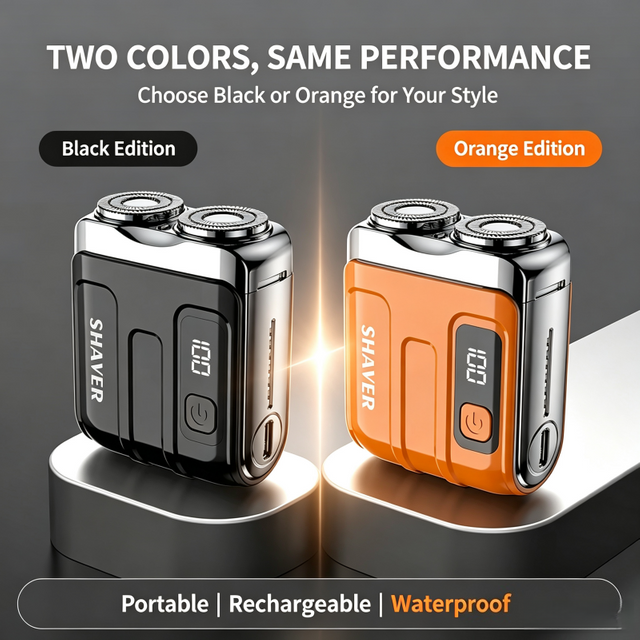 Portable Electric Shaver for men, Dual‑Head Razor, IPX7 Beard Trimmer, LED Display Type‑C Rechargeable Pocket Shaver for Travel