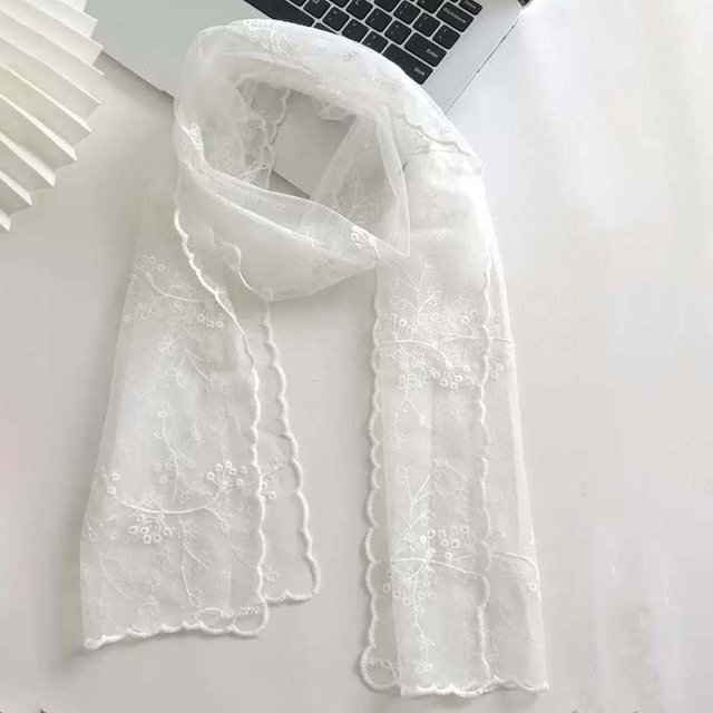 Sweet Breathable Spring Silk Scarf Silk Polyester Embroidered Flower Shawl Sunscreen Lightweight Lace Thin Headscarf Women