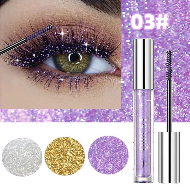 Mascara QIBEST Sliver Gold Purple Glitter, séchage rapide, longue durée, imperméable, recourbant, épaississant, brillant, mascara diamant, 3 couleurs