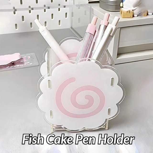 Cute Narutomaki Shaped Acrylic Pen Holder Desktop Storage Organizer Makeup Brush Holder For Office Desk Vanity For Young Women