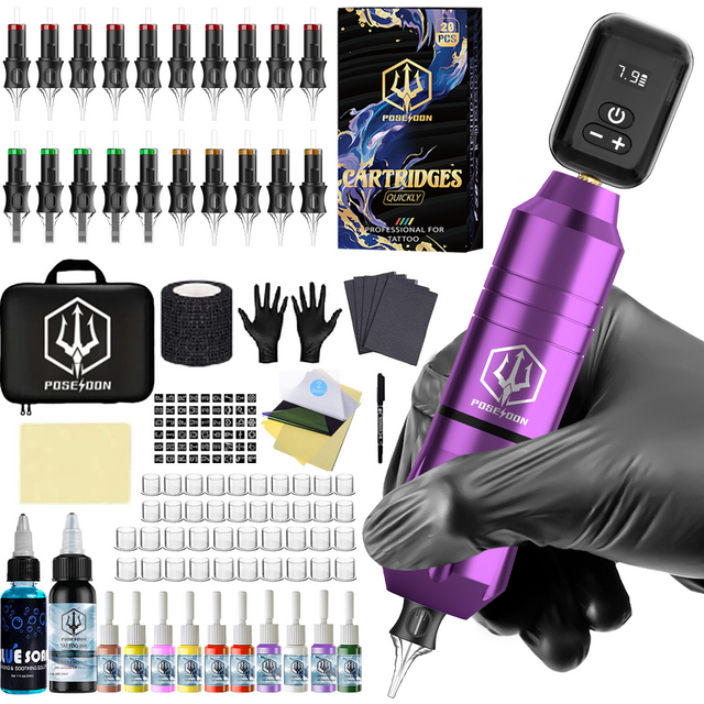 POSEIDON Tattoo Kit Or Tattoo Machnie V5 For Permanent Makeup Tattoo Machine Kit High Power Tattoo Power Supply Tattoo Gun Kit