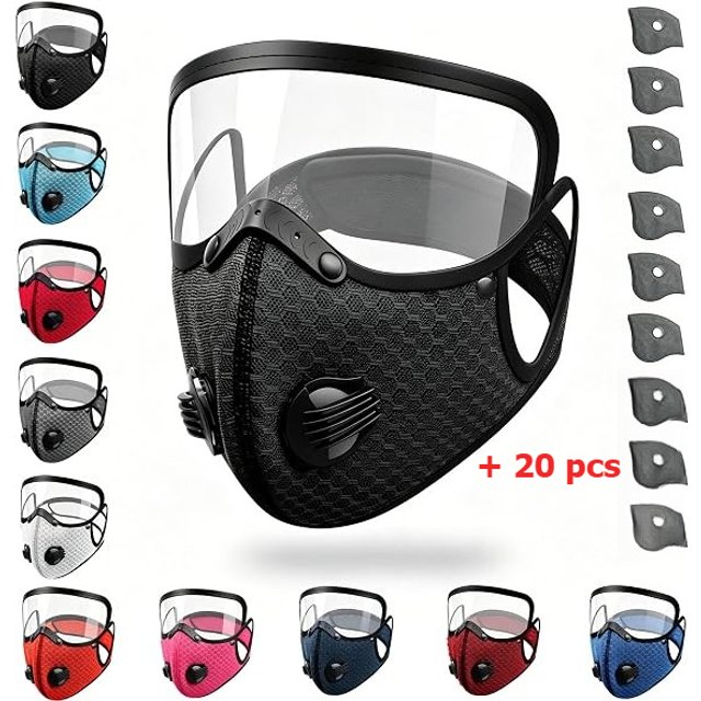 21pcs Reusable Carbon Filter Dust Mask with Adjustable Goggles, 5-Layer Filte with 20 Filters, with Removable Face Mask