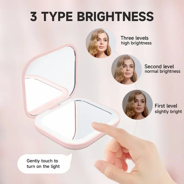 Compact Small Mini Gift Vanity Table Folding Led Lights Portable Hand Held Pocket Makeup Mirror 2X Magnifying