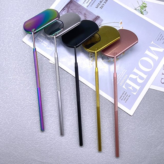 1Pc Eyelash Mirror Stainless Steel Long Handle Mirror For Checking False Lashes Extension Grafting Makeup Tools