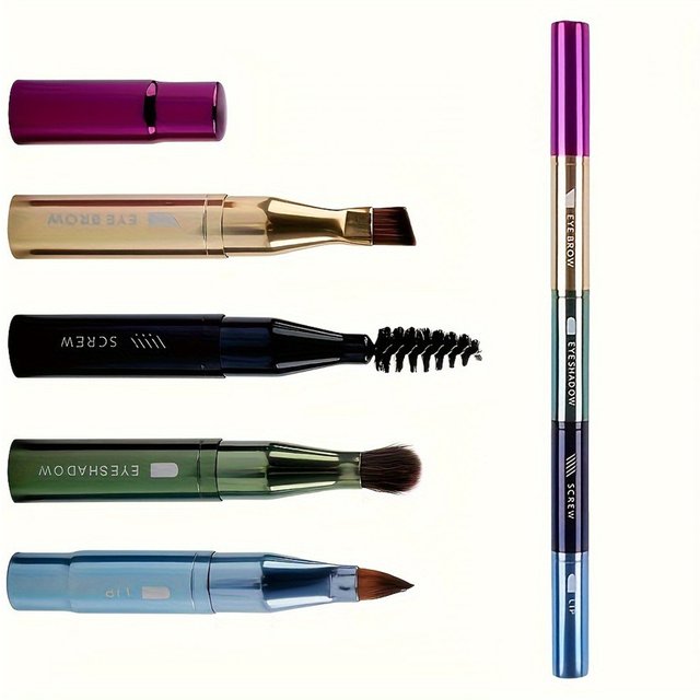 4-in-1 Portable Makeup Brush Set, Metal Handle Eyebrow & Lip Brushes with Eyelash And Eyeshadow Applicators, Travel-Friendly