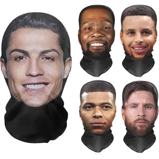 3D Funny Pattern Mesh Face Mask Head Cover Party Halloween Cosplay Props UV Protection Shield Ronaldo Pattern