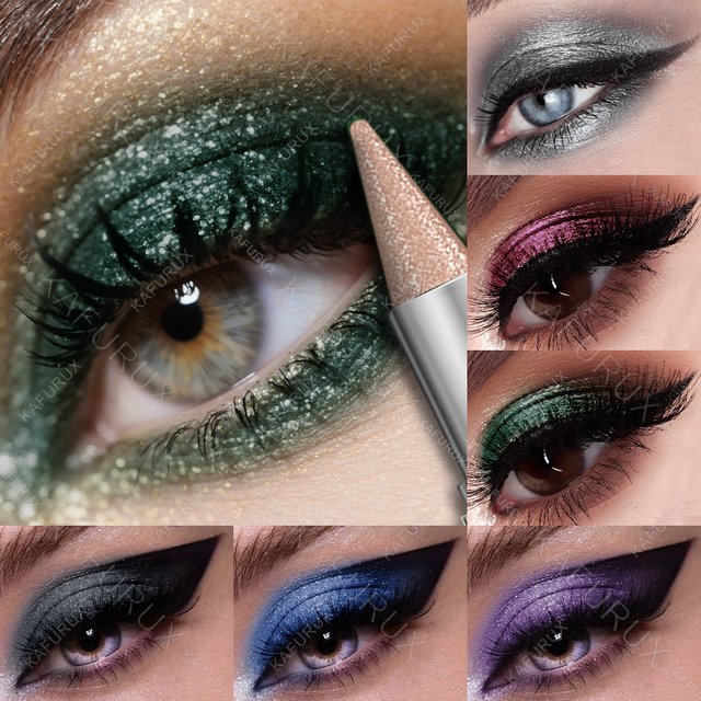 1PC Crayon Fard à Paupières Métallique Imperméable Vert Pailleté, Stylo Eyeliner, Enlumineur Longue Tenue Scintillant, Cadeaux de Maquillage