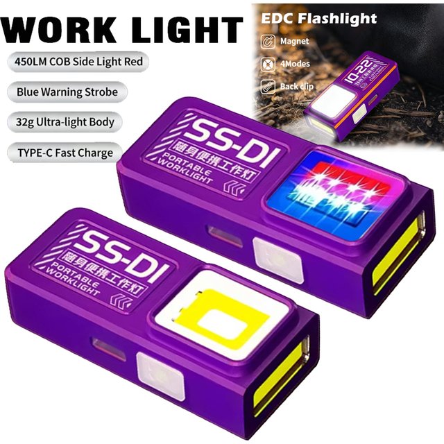 Mini lampe torche LED COB rechargeable, portable, EDC, torche USB C, lanterne de poche, lumière de travail avec clip magnétique pour les urgences