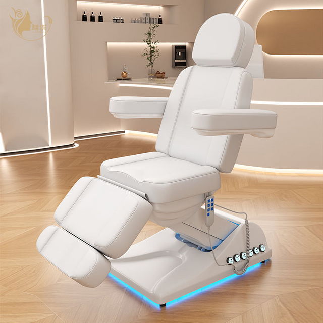 Electric Facial Spa Chair With LED Light Adjustable Metal Frame Synthetic Leather Esthetician Treatment Bed For Beauty Salon