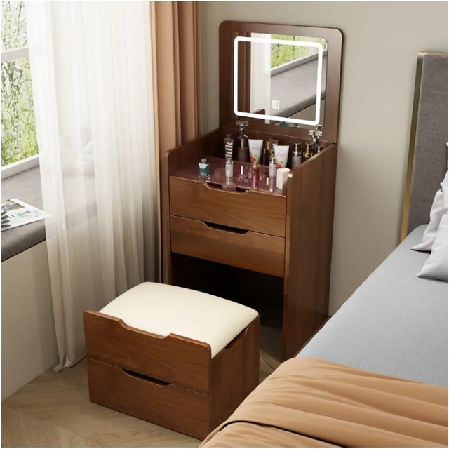 y Modern White Wood Dresser Nightstand Bedroom Makeup Vanity Table Dressing Table with LED Mirror
