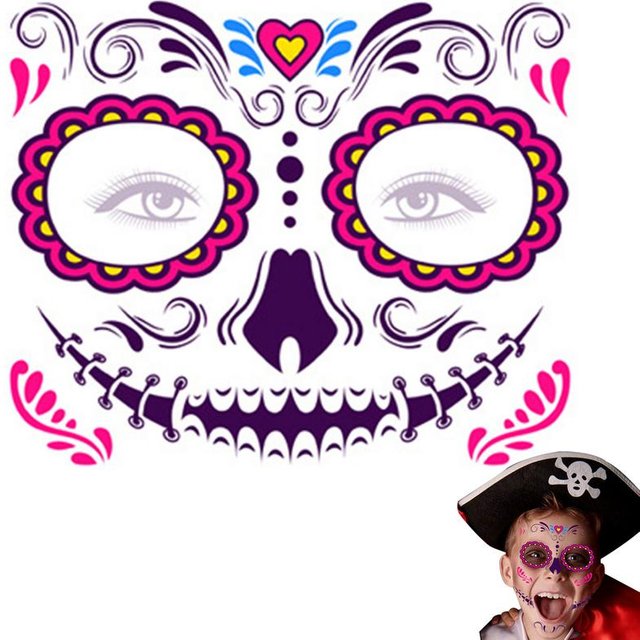 Halloween Tattoo Sticker Day Of The Dead Face Tatoo Sticker Glow In The Dark Makeup Stickers For Halloween Festival Rave Party