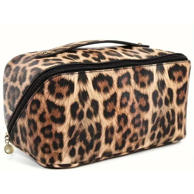 PU Leopard Print Pillow Makeup Bag Large Capacity Cosmetic Storage Bag Portable Travel Toiletry Bag