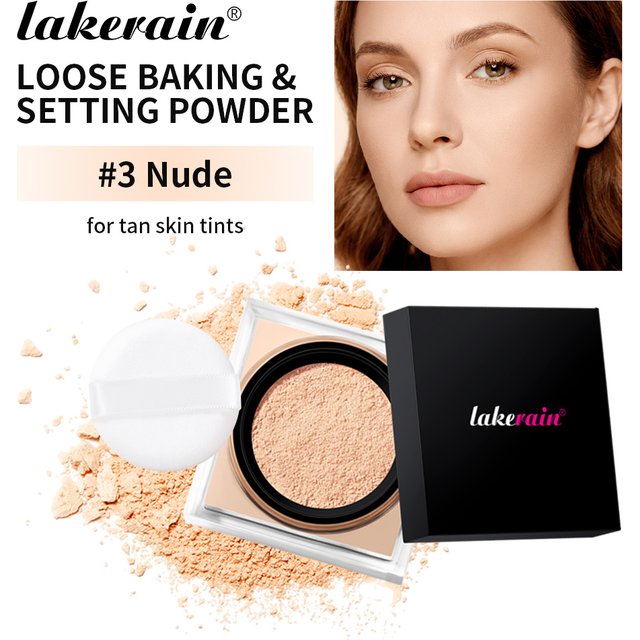 Loose Baking&Setting Powder and Puff Long Lasting Waterproof Oil Control Matte Setting Powder Natural Brightening Face Cosmetics