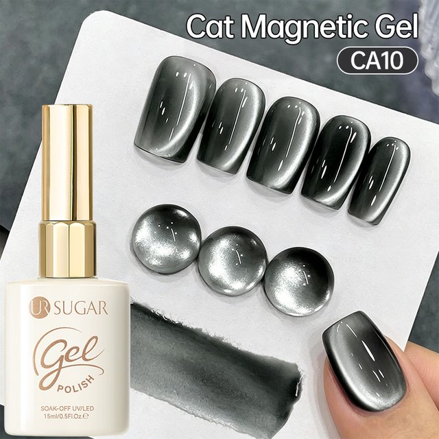 UR SUGAR 15ml Black Glass Cat Magnetic Gel Nail Polish Punk Style Nail Art Manicure Varnis Semi Permanent Gel for Nail Supplies