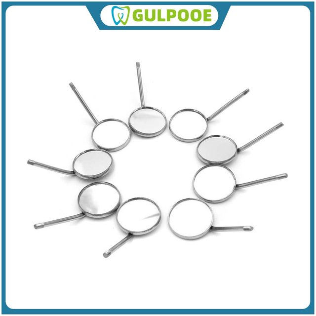 GULPOOE 12 Pcs/Box Dental Mouth Mirror Reflector Stainless Steel Dental Material Inspection Mouth Mirror Oral Care Tool 4#/5#