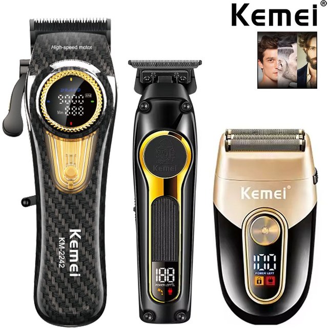 Kemei Rechargeable Hair Clippers Kit Professional DLC Blade Electric Trimmer Men Barber Cordless Shaver KM-2242 KM-2351 KM-3209