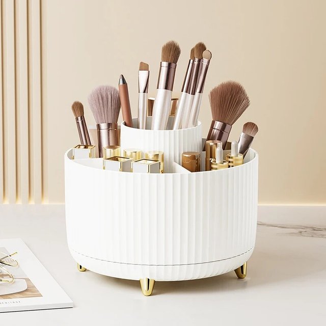 360 Degree Rotating Makeup Brush Organizer Cosmetic Brush Holder Desktop Storage Box Pen Pencil Container Organizer