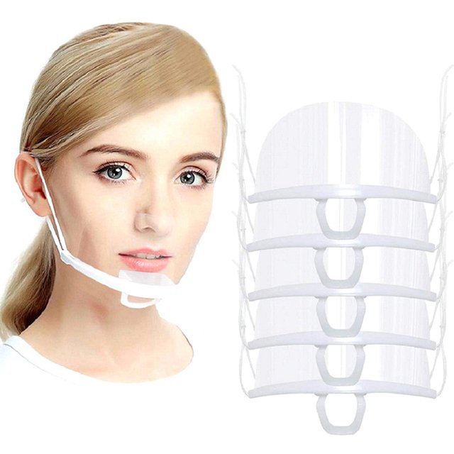 Masque de protection facial en plastique transparent, couvre-bouche visible, couvre-éclaboussures, réutilisable, hôtel, beauté, chef, 5 pièces
