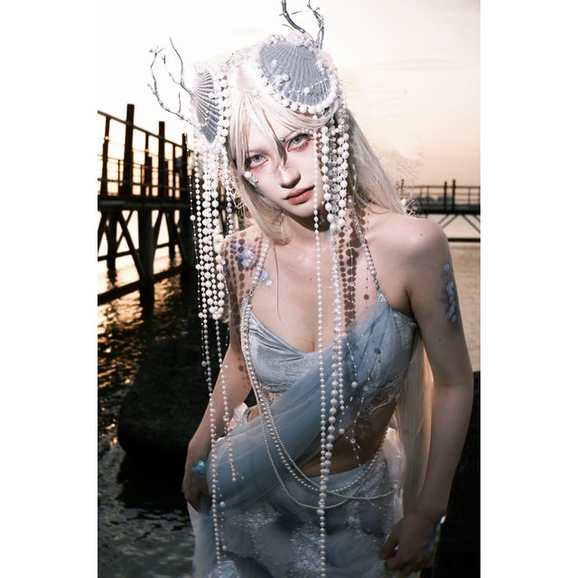 Ocean Mermaid Shell Pearl Fringed Headdress Show Makeup Styling Photography Conch Hair Accessories Elf Shark Prop