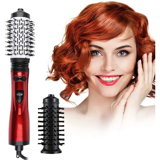 Rotating Hair Dryer Brush Electric Blow Drier Comb Hot Air Straightener Curler Iron One Step 2 Gears Blower Replaceable 2 Heads
