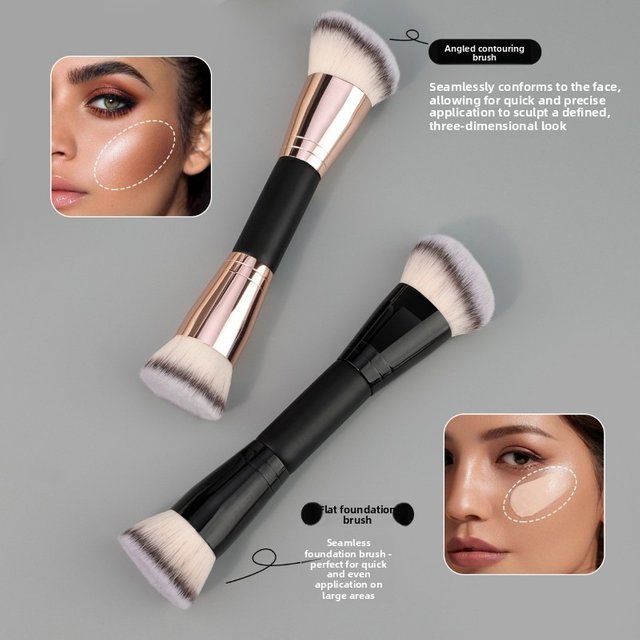 New Double-Ended Makeup Brush, Multi-Functional Foundation Contour Blush Powder Brush, Non-Absorbent High Grade Facial Makeup
