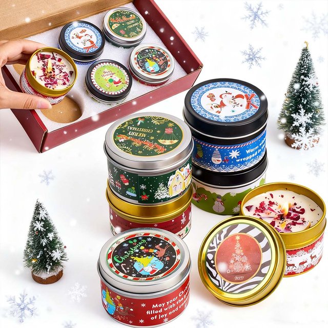 Ensemble d'atmosphère de noël, cadeau, cire de soja séchée, boîte en fer blanc florale, plantes sans fumée, bougies parfumées, décor de fête de noël, DIY bricolage