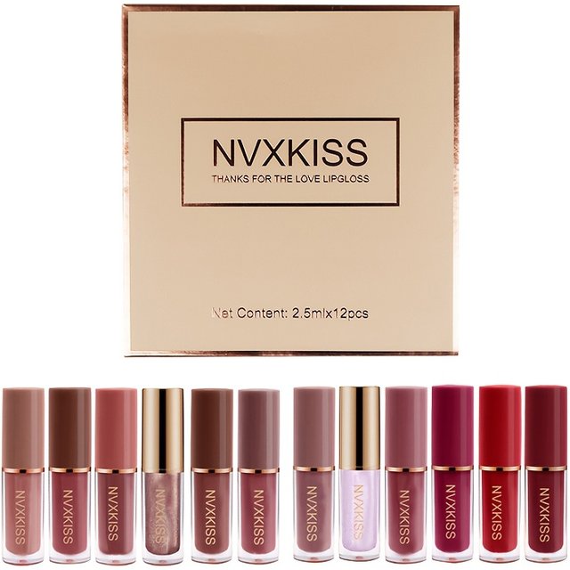 12PCS matte lip glaze pearlescent lip gloss waterproof long-lasting not easy to fade matte lipstick gift box gift