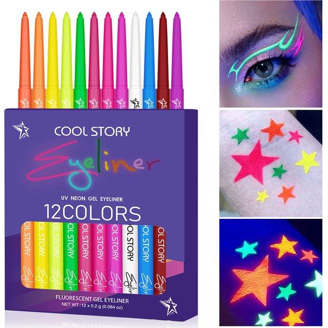 12 colours fluorescent eyeliner colour UV waterproof eyeliner gel pen Halloween face paint pen Quick-drying eyeliner