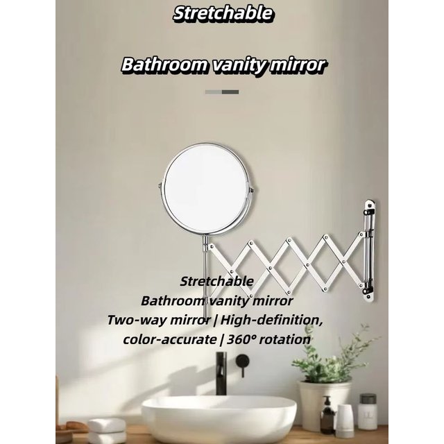 Stretchable Portable Hotel Bathroom Magnifying Makeup Mirror, Telescopic Folding Mirror, Self-Hanging Wall-Attached Double-Sided