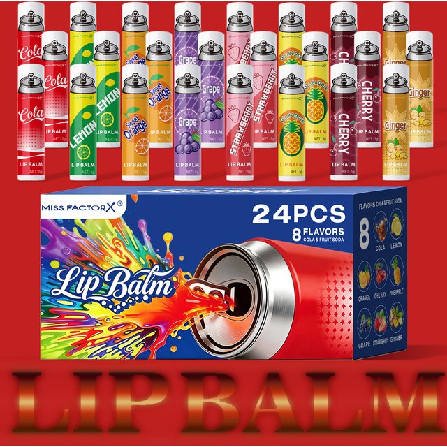 24PCS Gentle Hydrating Lip Balm Set, Soda Flavors, Suitable for All Skin Types, Perfect Holiday Thank-You Gifts for Guests