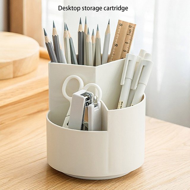 White Division And Layering Rotating Pencil Office Desktop Multifunctional Storage Stationery Supplies Beauty Tools