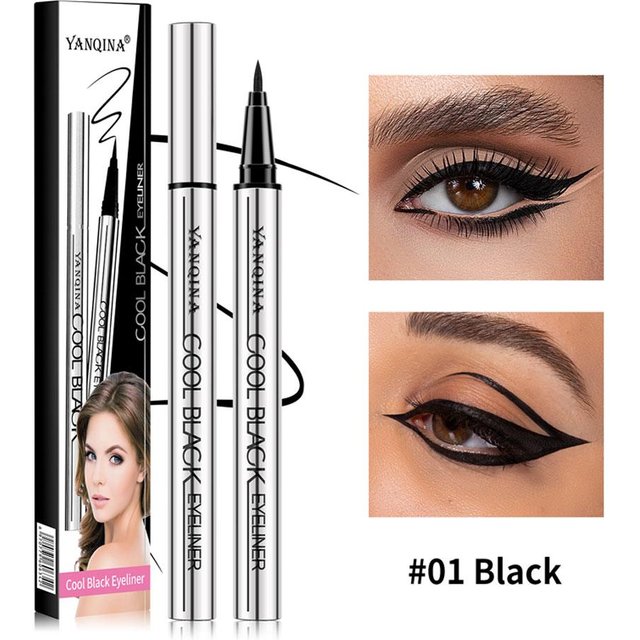 YANQINA Liquid Eyeliner Pen Cool Black Shade Waterproof Quick-Dry Formula 24H Long-Lasting Smudge-Proof Eye Makeup For Beginners