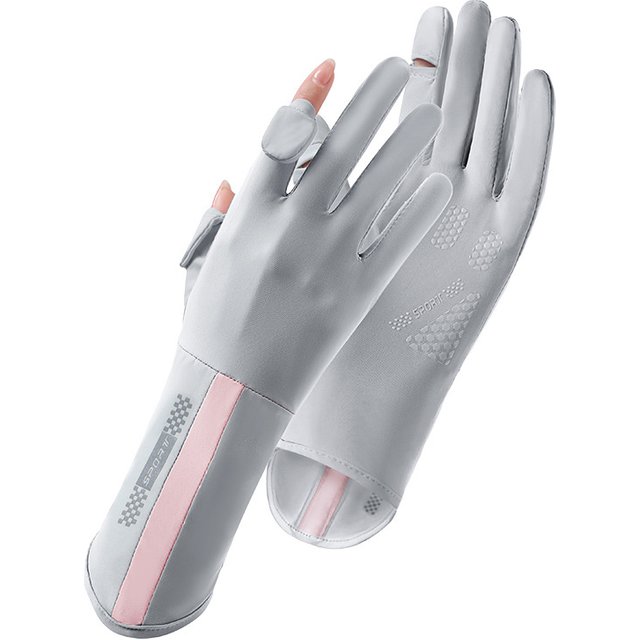 Summer Sunscreen Gloves Women Thin Ice Silk Anti-ultraviolet Dew Finger Touch Screen Driving Riding Non-slip Breathable UPF 50