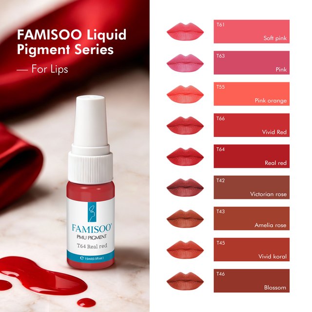 FAMISOO 46 Colors 15ML Professional Permanent Makeup Pigment Lip Tattoo Inks Vegan Eyebrows Microblading Pigment For PMU Artists