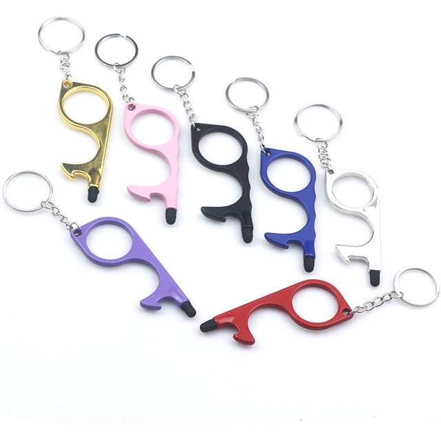 Porte-clés ouvre-porte en métal multifonctionnel, outil à main sans contact, clé à main hygiénique, EDC
