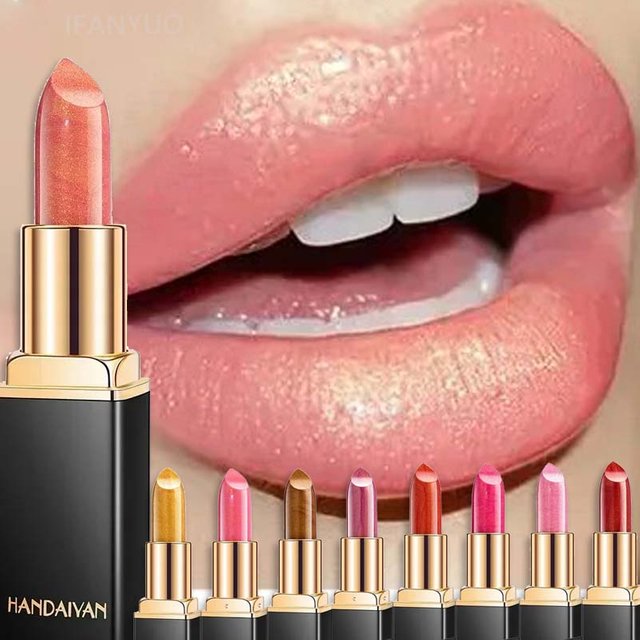 Black Tube Gold Shiny Lipstick Waterproof Long Lasting Moisturizing Glitter Pearlescent Nude Pink Shimmer Lipstick Luxury Makeup