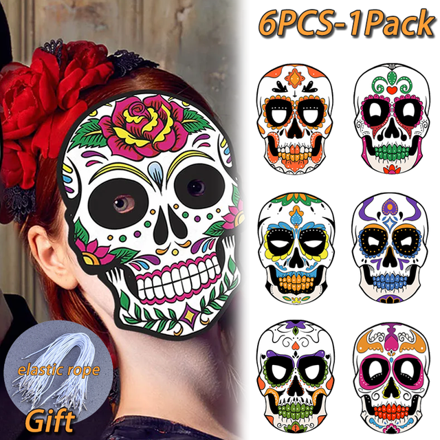 Mexico Day of the Dead Halloween Party Masquerade Paper Skeleton Ghost Face Mask diy masks