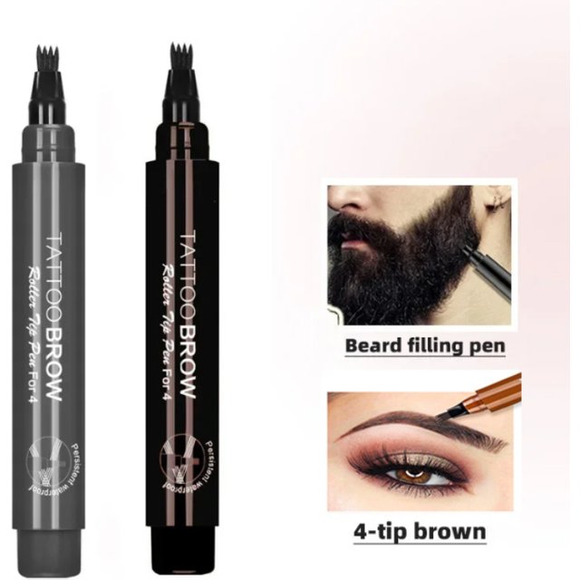 Pencil Filler for men Women Black Brown 4-Tip Beard Pen Pencils Long Lasting Natural Makeup Detailing Filler Moustache Eyebrows