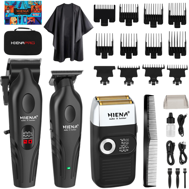 HIENA Hair Cutting Kit with LED Display USB, Gifts for men Hair Clippers Set for men Professional Barber Kit for Hair Cutting Cordless Rechargeable Clippers and Trimmers Set