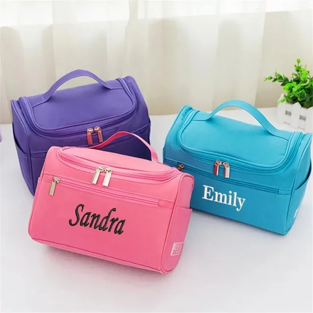 Personalized Name Simple Waterproof Cosmetic Bag Large-Capacity Travel Toiletry Bag Embroidered Storage Portable Cosmetic Cases