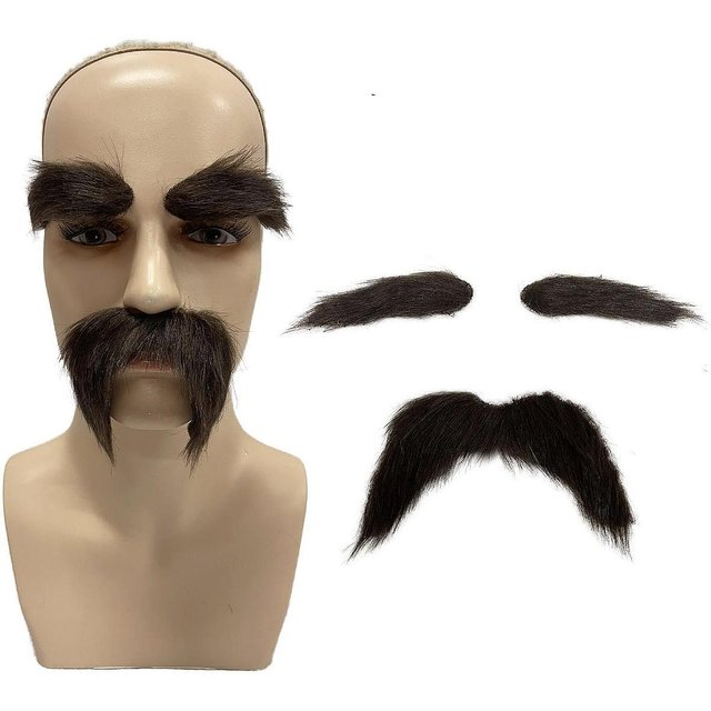 2Pcs Fake Mustache and Fake Eyebrows DIY Makeup False Facial Hair for Pretend Play Halloween Party Props Masquerade Festival