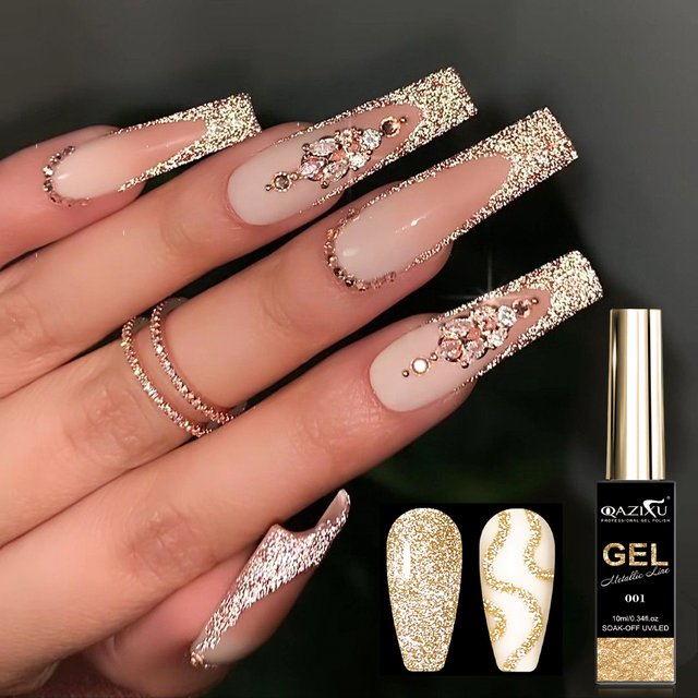 10ml Golden Liner Gel French Silver Gel Nail Polish Glitter Semi Permanent Varnish Soak Off UV LED Painting Gel Nail Art DIY
